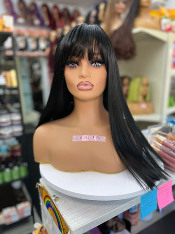 Long Straight Black Synthetic Wigs with Bangs - LC8116