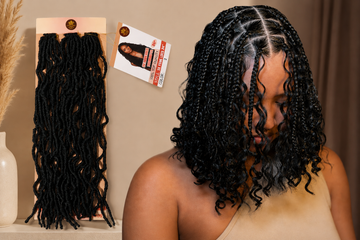 Woman with long faux locs wearing a knit toque in the snow, with a pack of 3X Faux Locs 24" from Mary Queen Trade