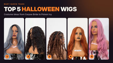 Top 5 Halloween wigs for costumes: smoky blue, raven curls, copper locs, ginger and pastel pink synthetic wigs