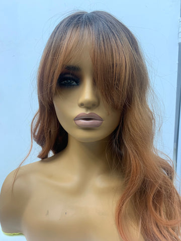 Black to Red Brown Long Wave Wig with Bangs - LC8160