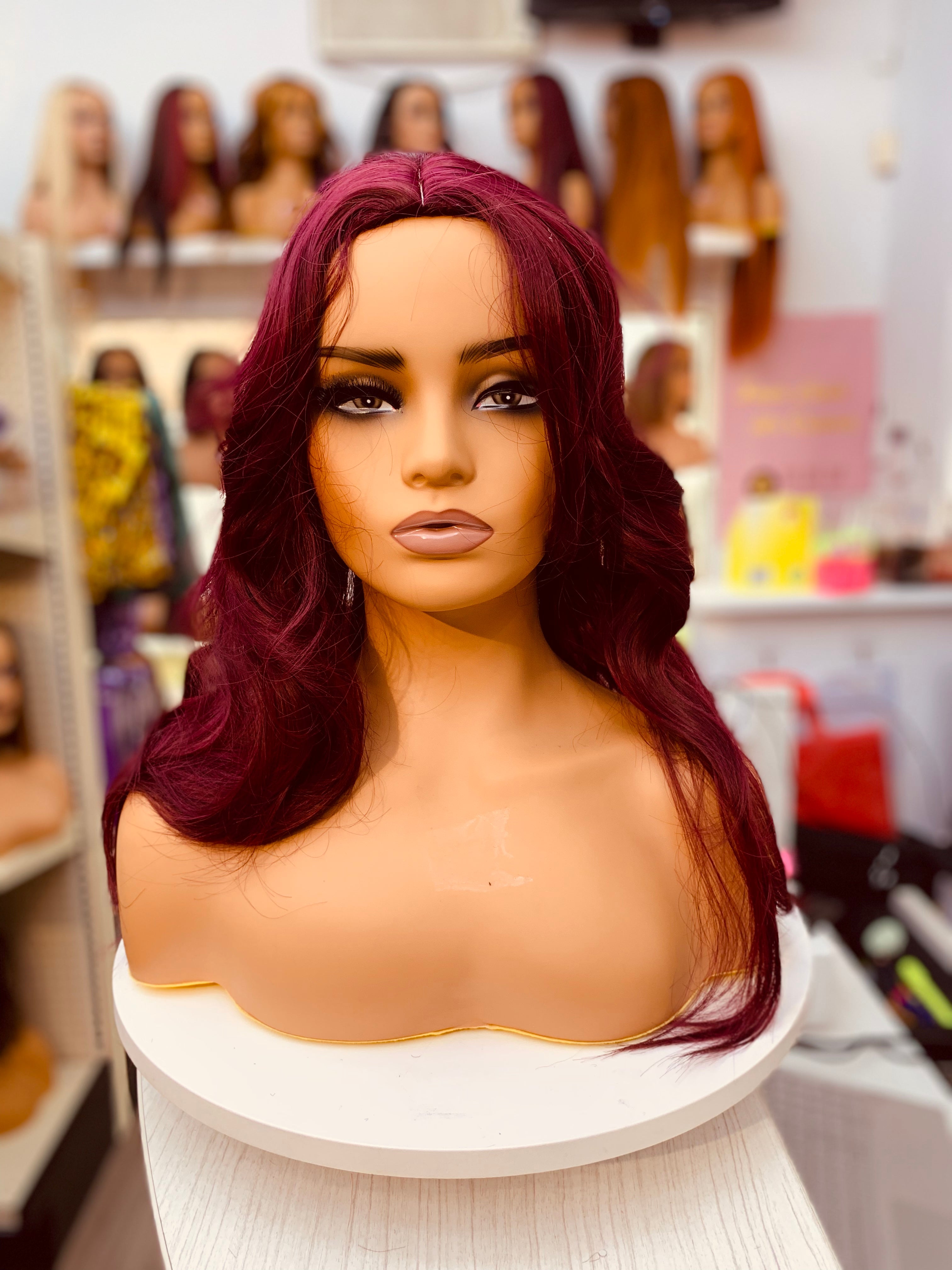 Pérruques synthétiques ondulées violette-rouge, douces et soyeuses - LC6213