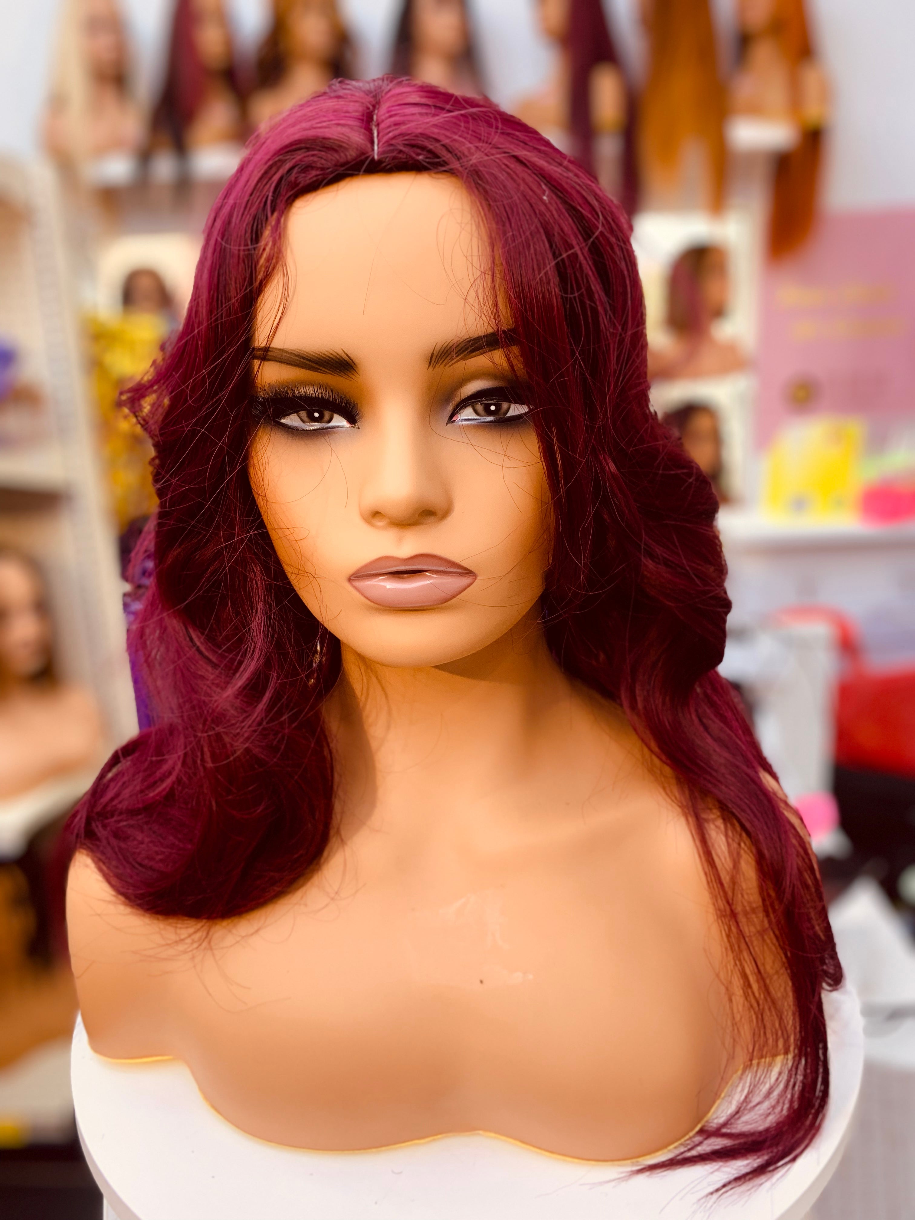 Pérruques synthétiques ondulées violette-rouge, douces et soyeuses - LC6213