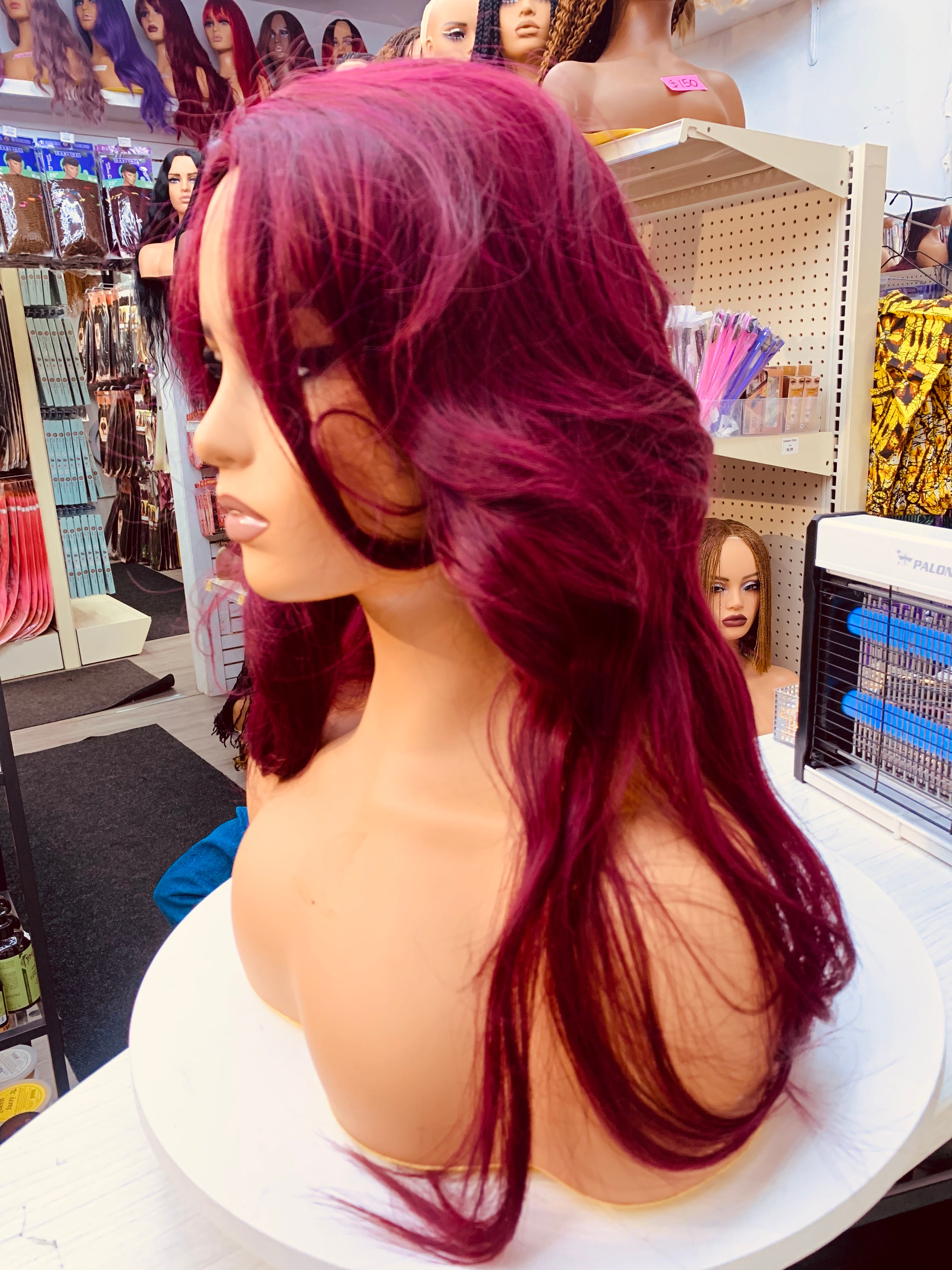 Pérruques synthétiques ondulées violette-rouge, douces et soyeuses - LC6213