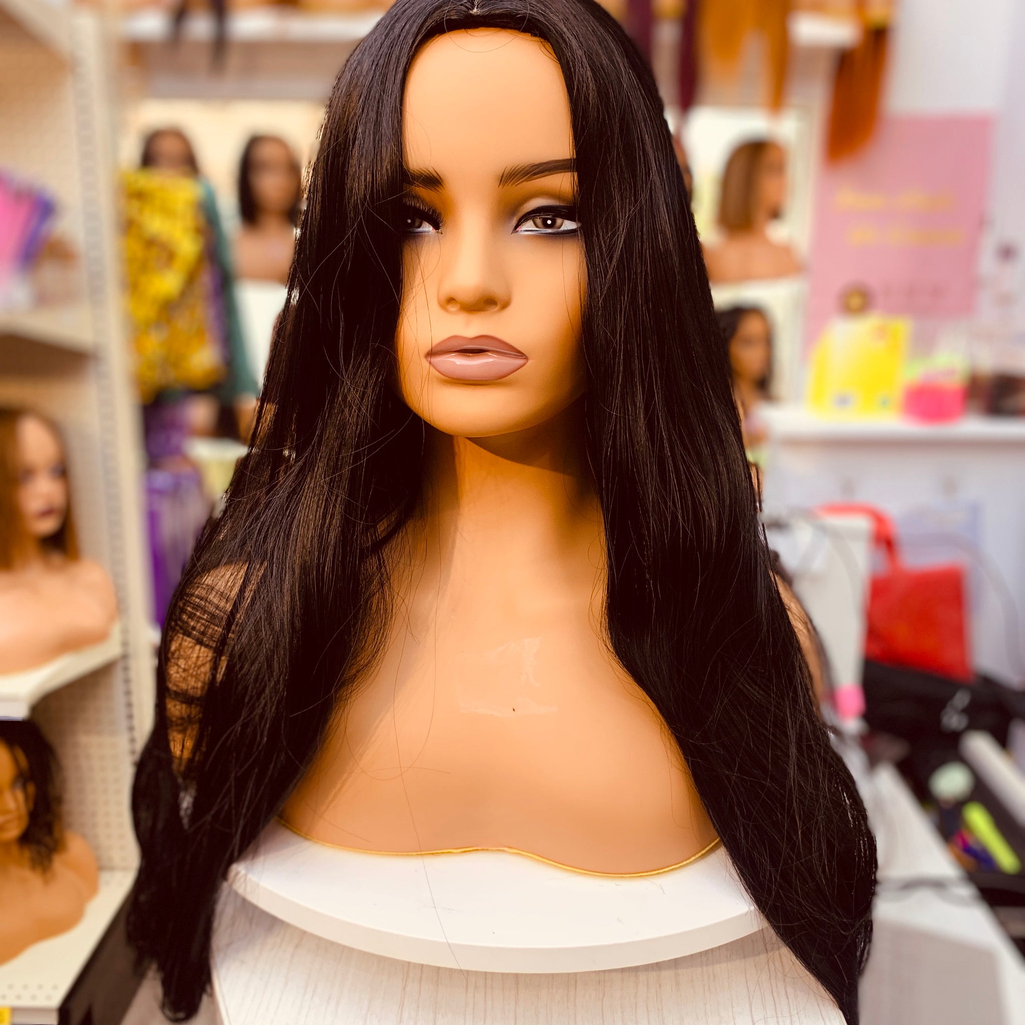 Perruques synthétiques noires à fibres haute température, droites, pour fêtes et mariages - WL1014