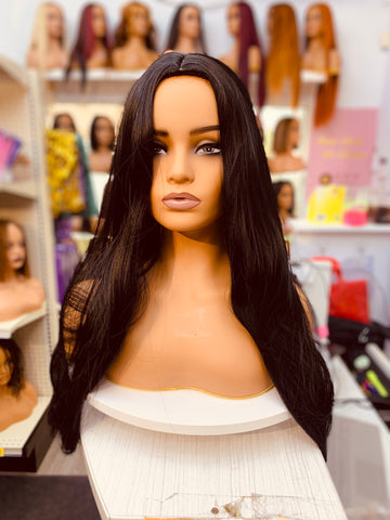 Perruques synthétiques noires à fibres haute température, droites, pour fêtes et mariages - WL1014