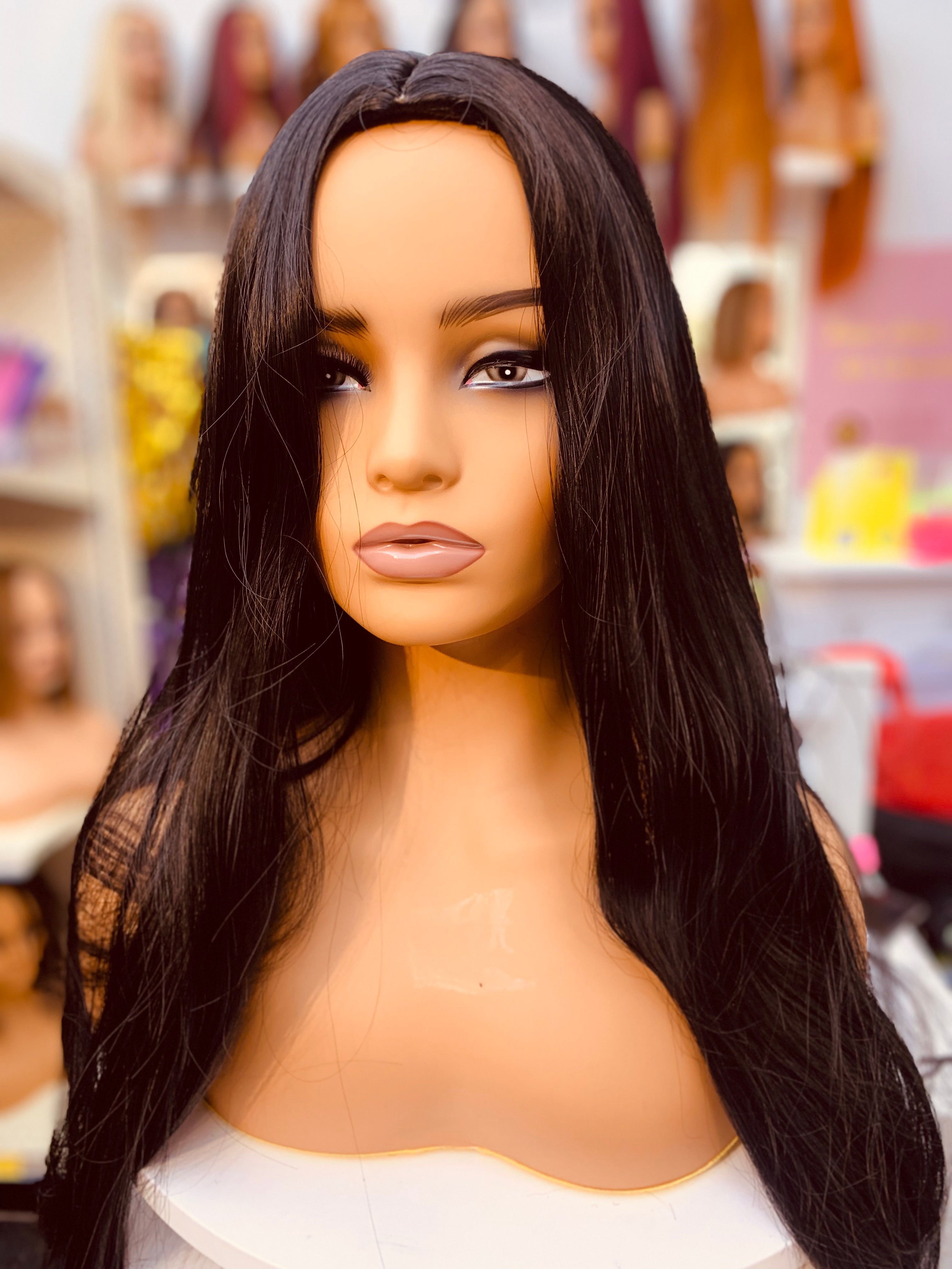 Perruques synthétiques noires à fibres haute température, droites, pour fêtes et mariages - WL1014