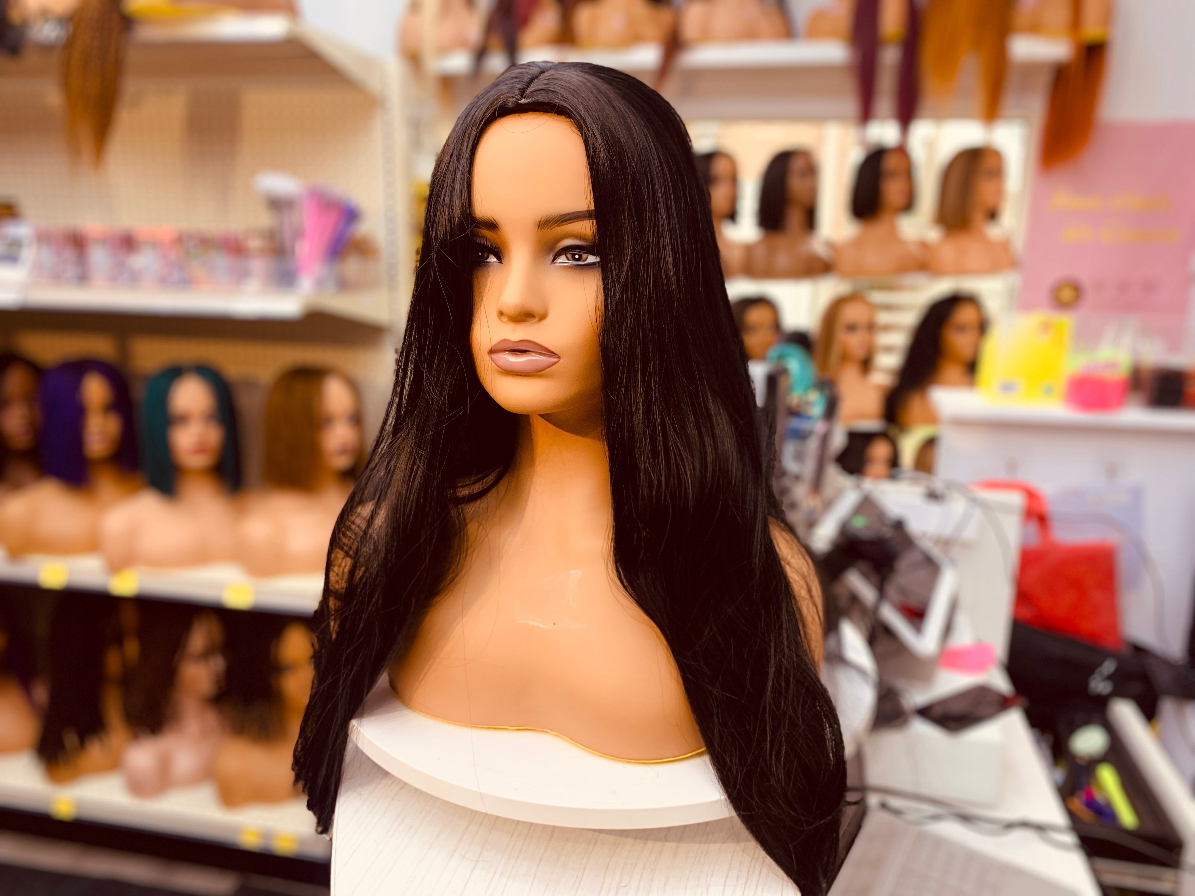 Perruques synthétiques noires à fibres haute température, droites, pour fêtes et mariages - WL1014