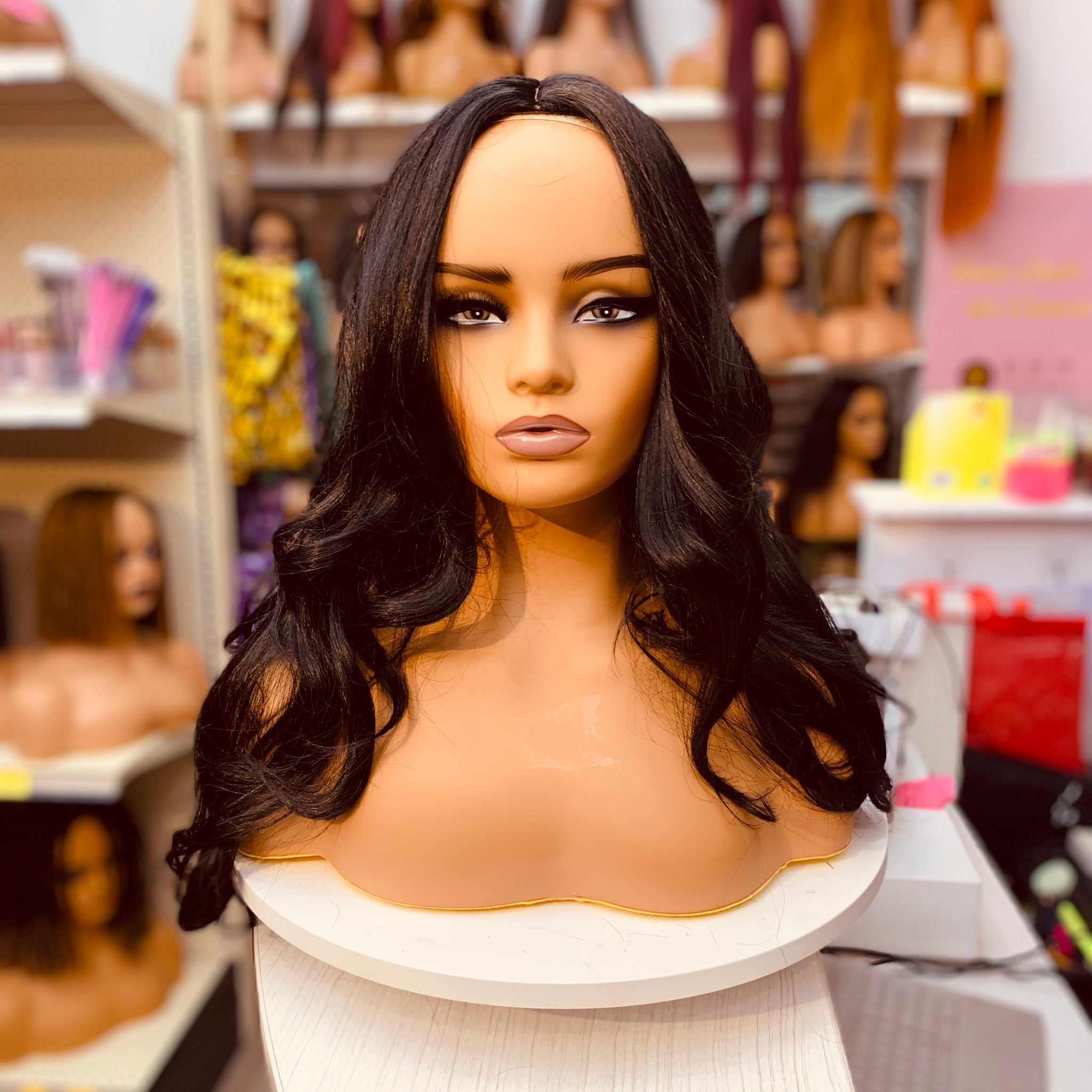 Natural Black Center Parting Wavy Synthetic Wig - LC2019