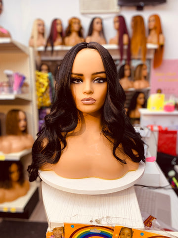 Natural Black Center Parting Wavy Synthetic Wig - LC2019