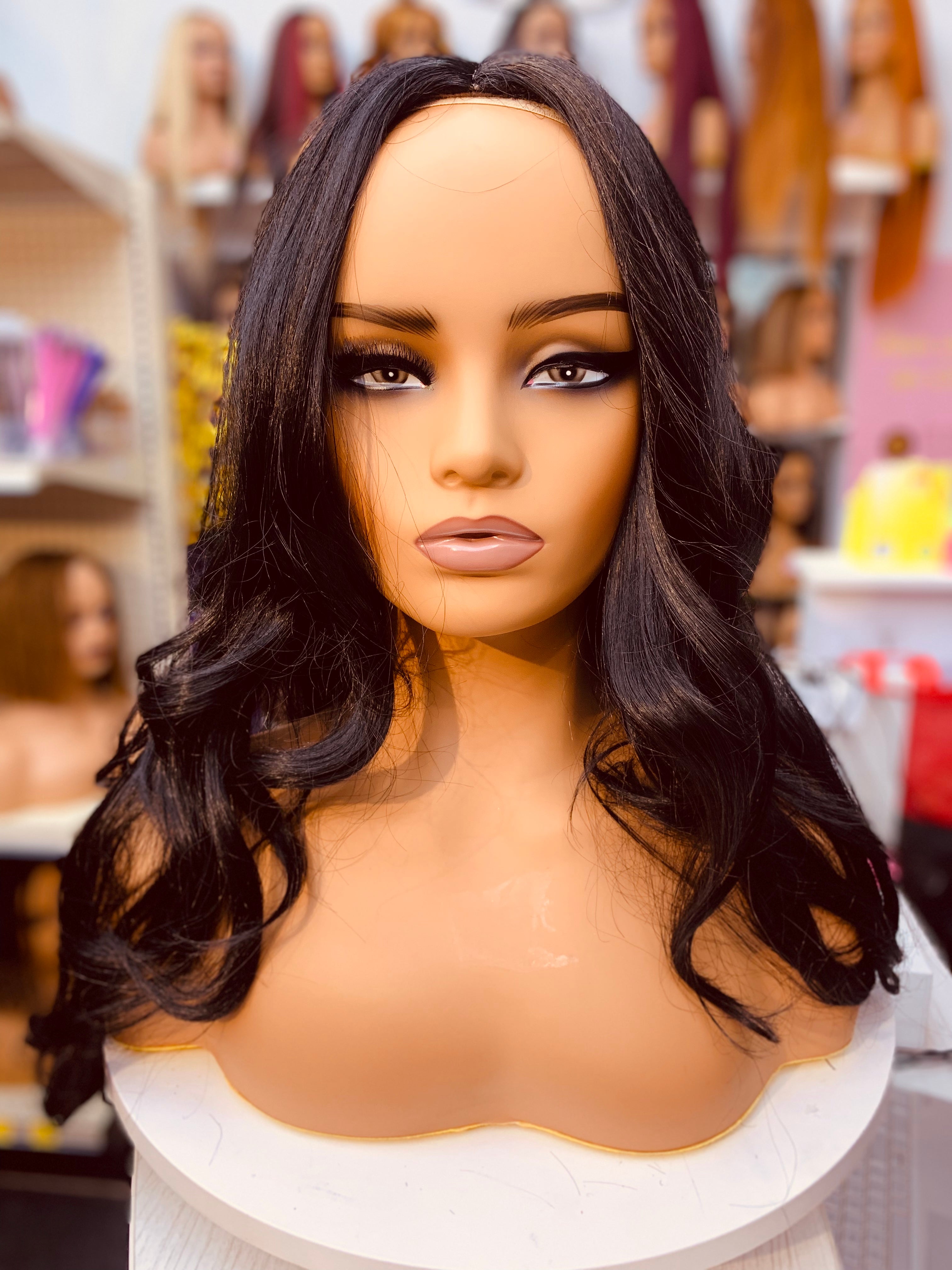 Natural Black Center Parting Wavy Synthetic Wig - LC2019