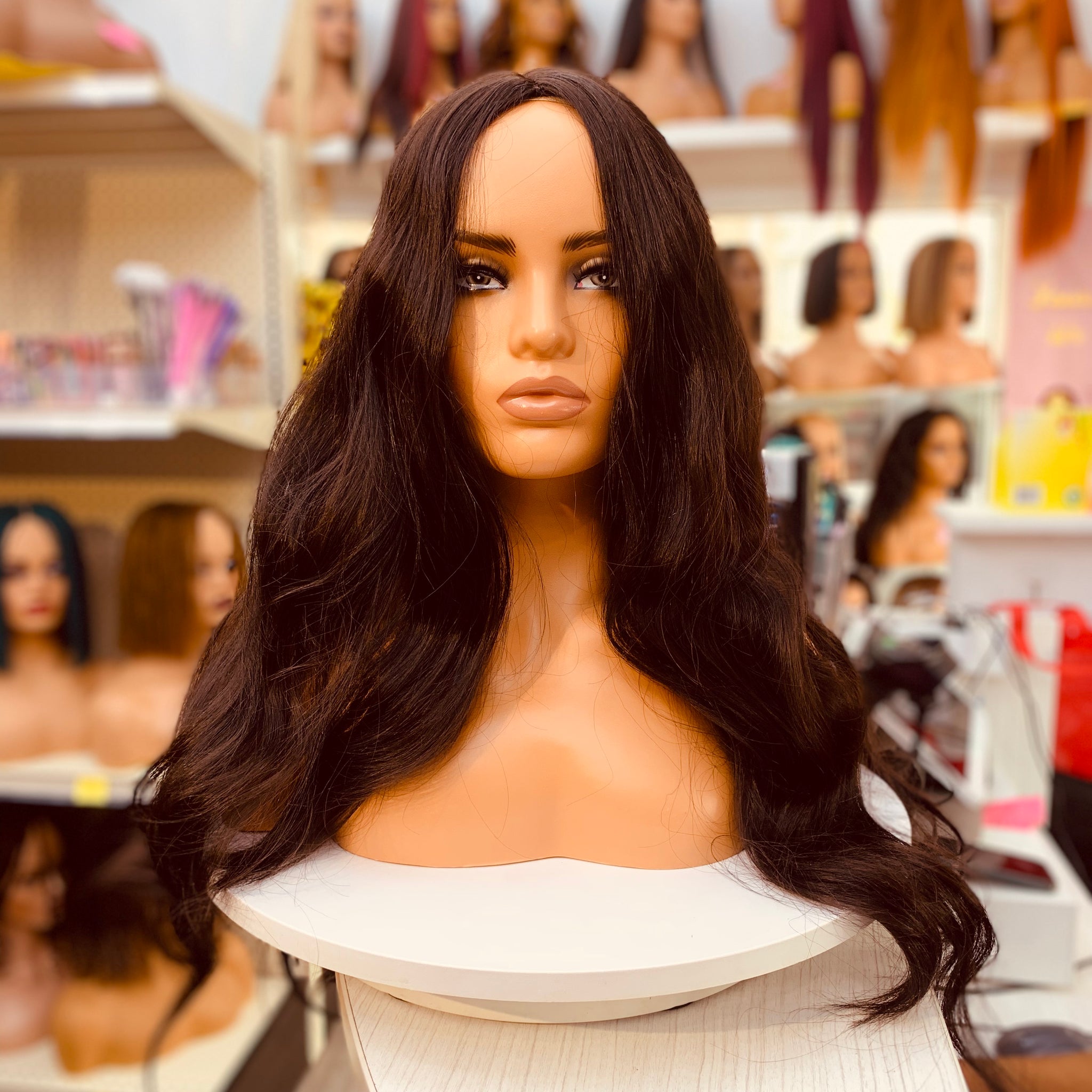 Long Wavy Dark Brown Synthetic Wigs - FZ116