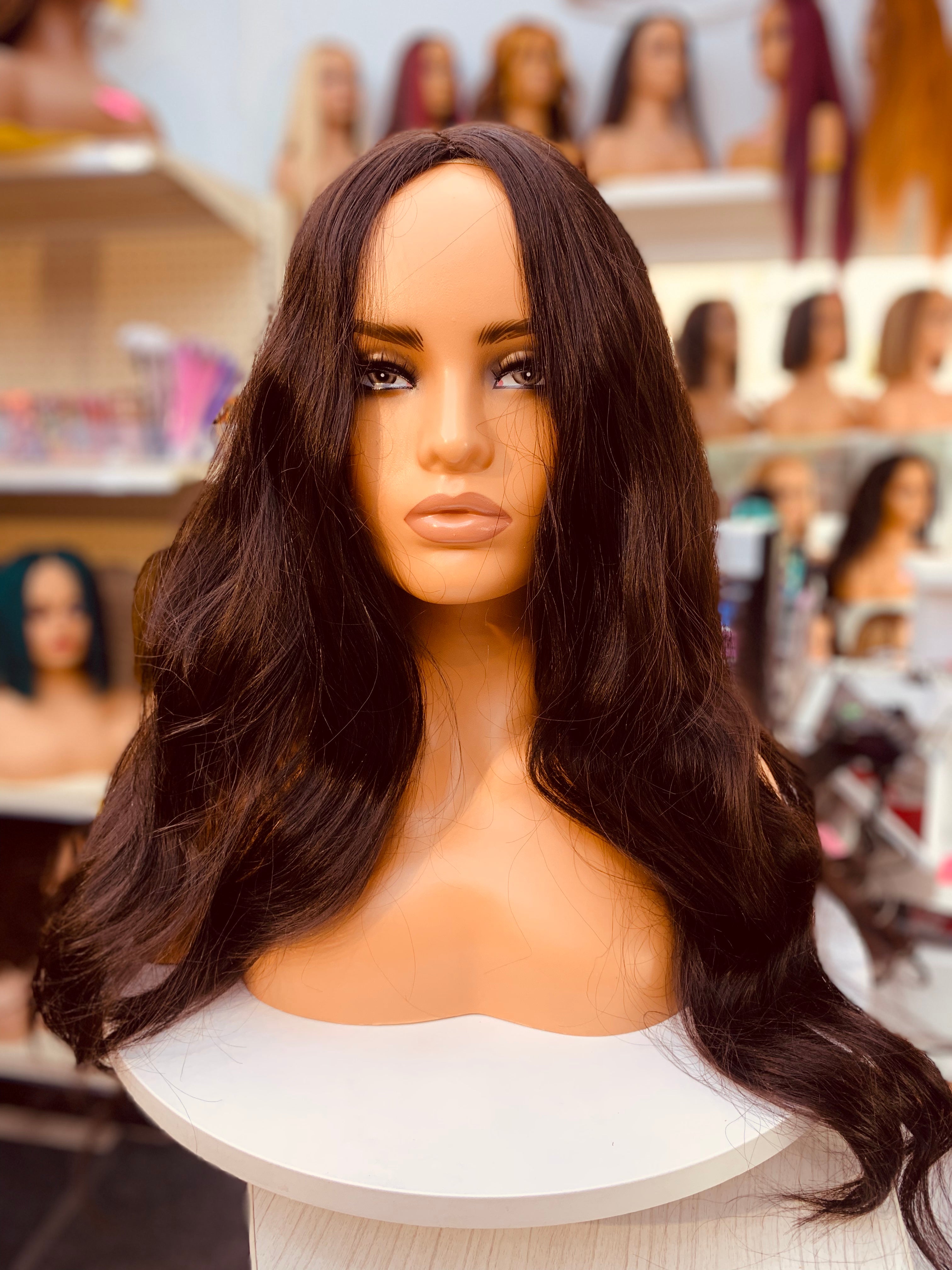 Long Wavy Dark Brown Synthetic Wigs - FZ116