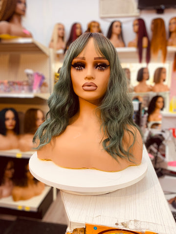 Halloween Green Mid-Wavy Synthetic Wig with Bangs - MW8262-7