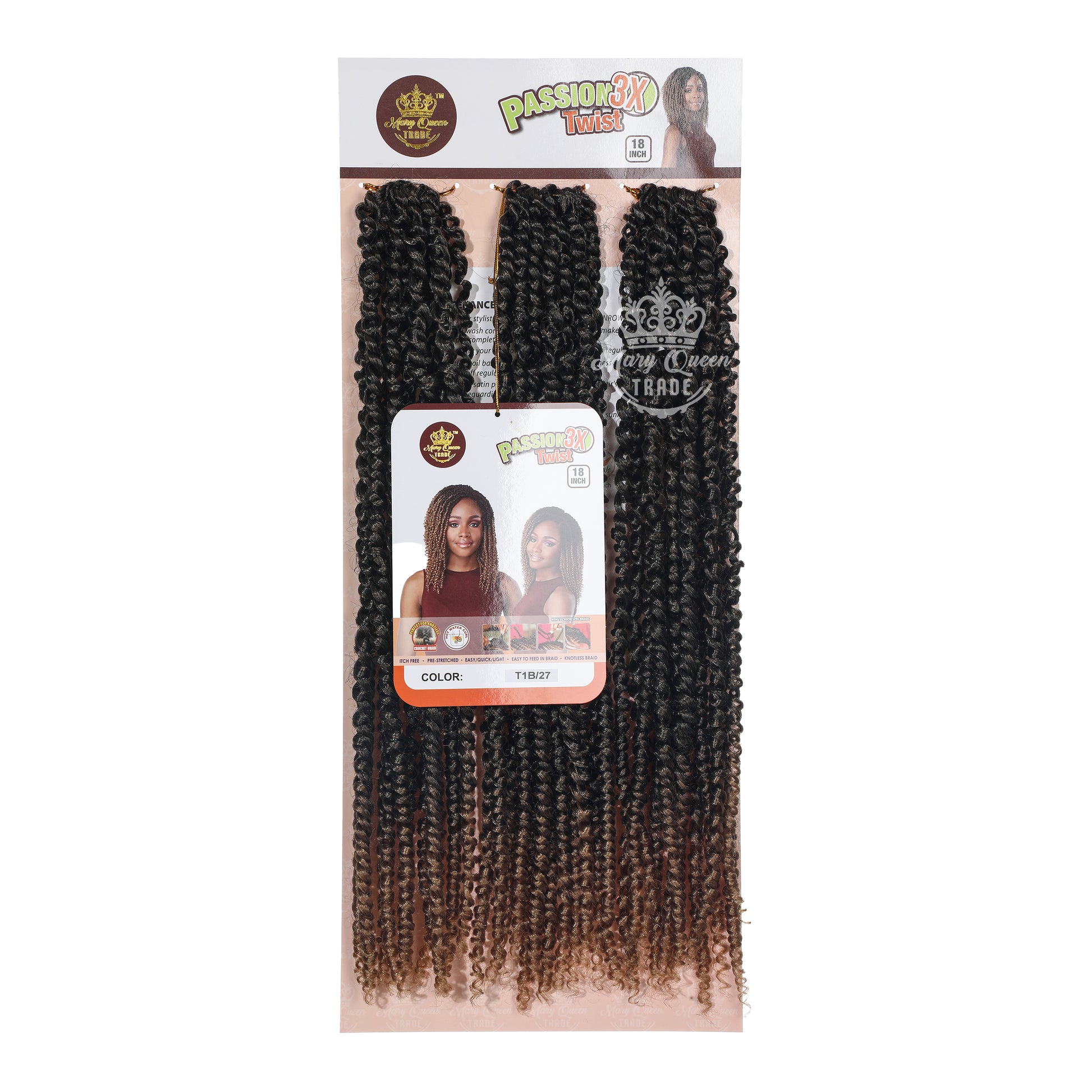 Packaged hair extensions with 'Mary Queen' branding on a white background