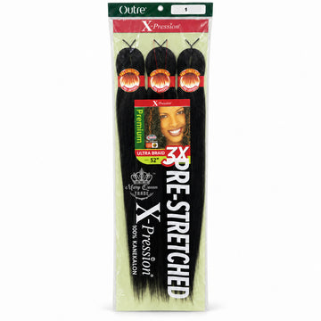 Outre X-Pression 3X Pre-Stretched Ultra Braid, 52 inches, colour 1, original packaging with Mary Queen Trade watermark.