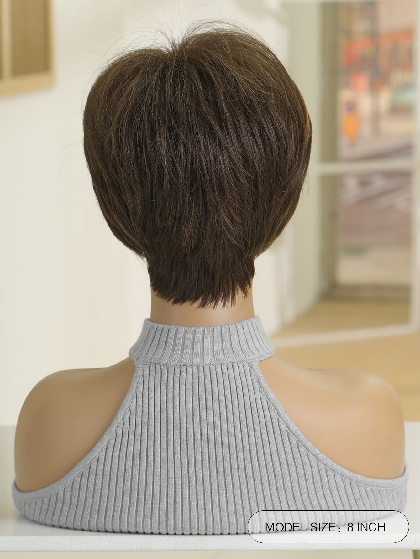 Natural Black Side Parting Pixie Cut With Brown Highlight Synthetic Wig LC2020-4
