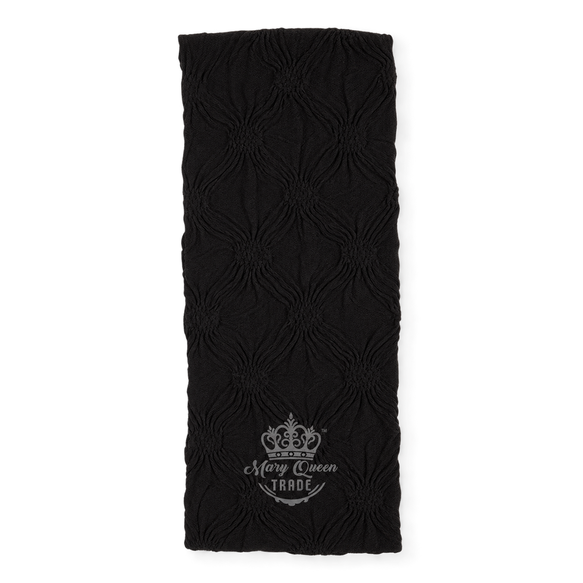 Black wide headband with a crinkled diamond-like pattern and Mary Queen Trade watermark.