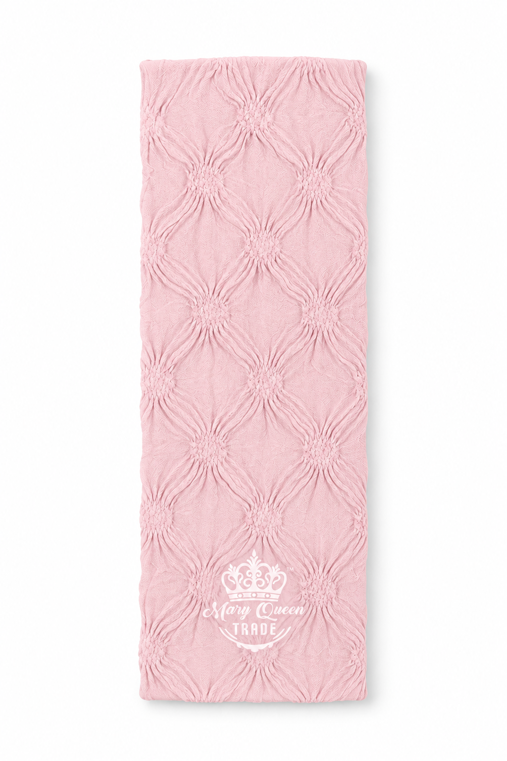 Pink wide headband with a crinkled diamond-like pattern and Mary Queen Trade watermark.