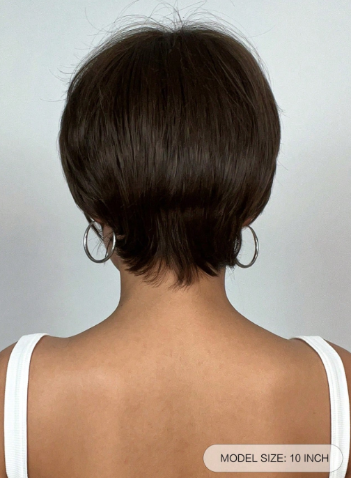 Natural Black Side Parting Pixie Cut With Ginger Highlight Synthetic Wig LC2020-3
