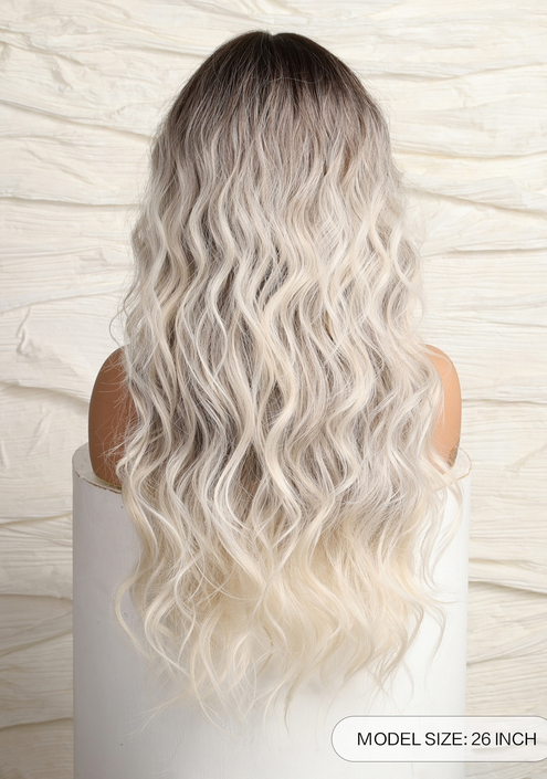 Ash Blonde Bodywave Gold With Dark Root Bangs Synthetic Wig LC2102-1
