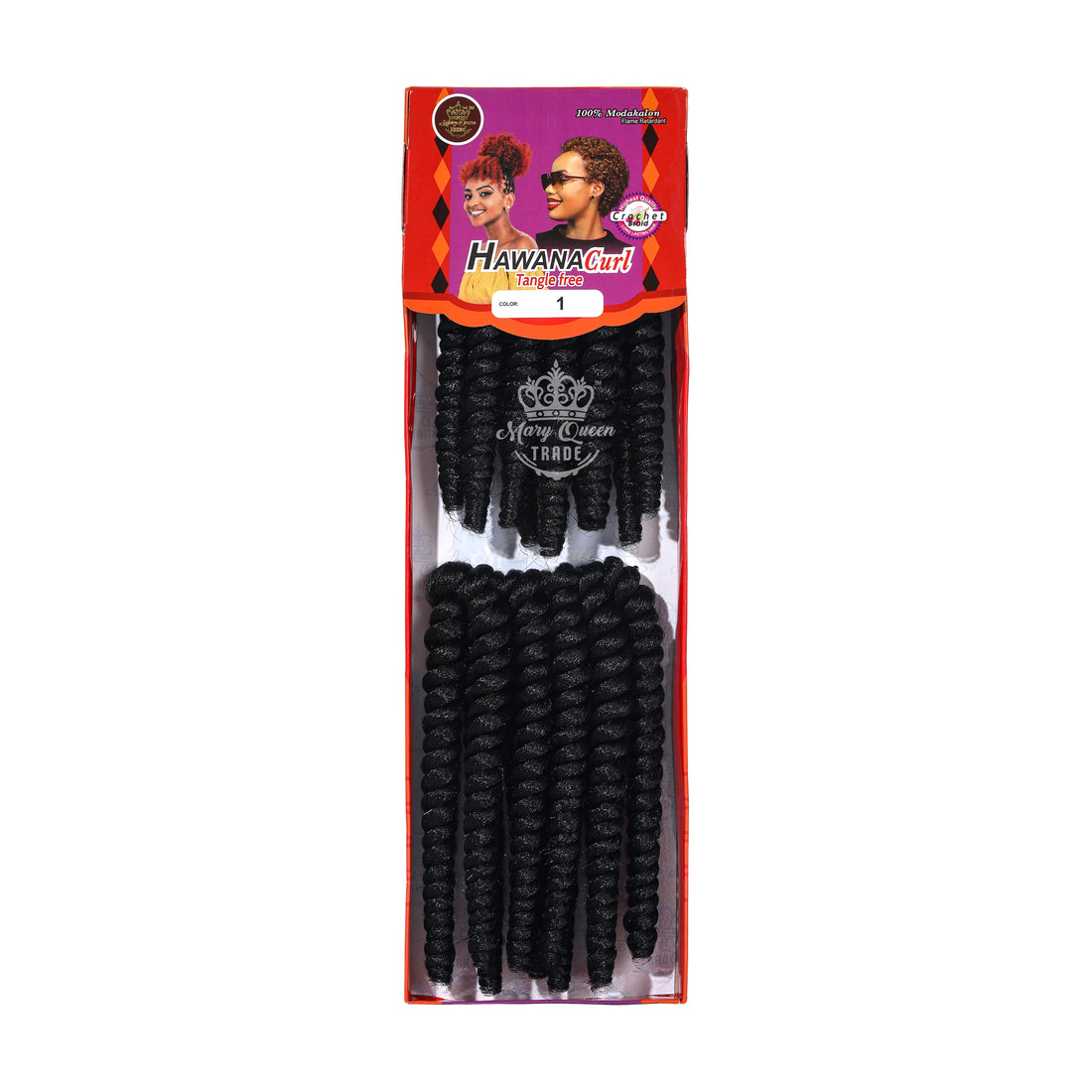 Packaged hair extensions with 'Mary Queen' branding on a white background