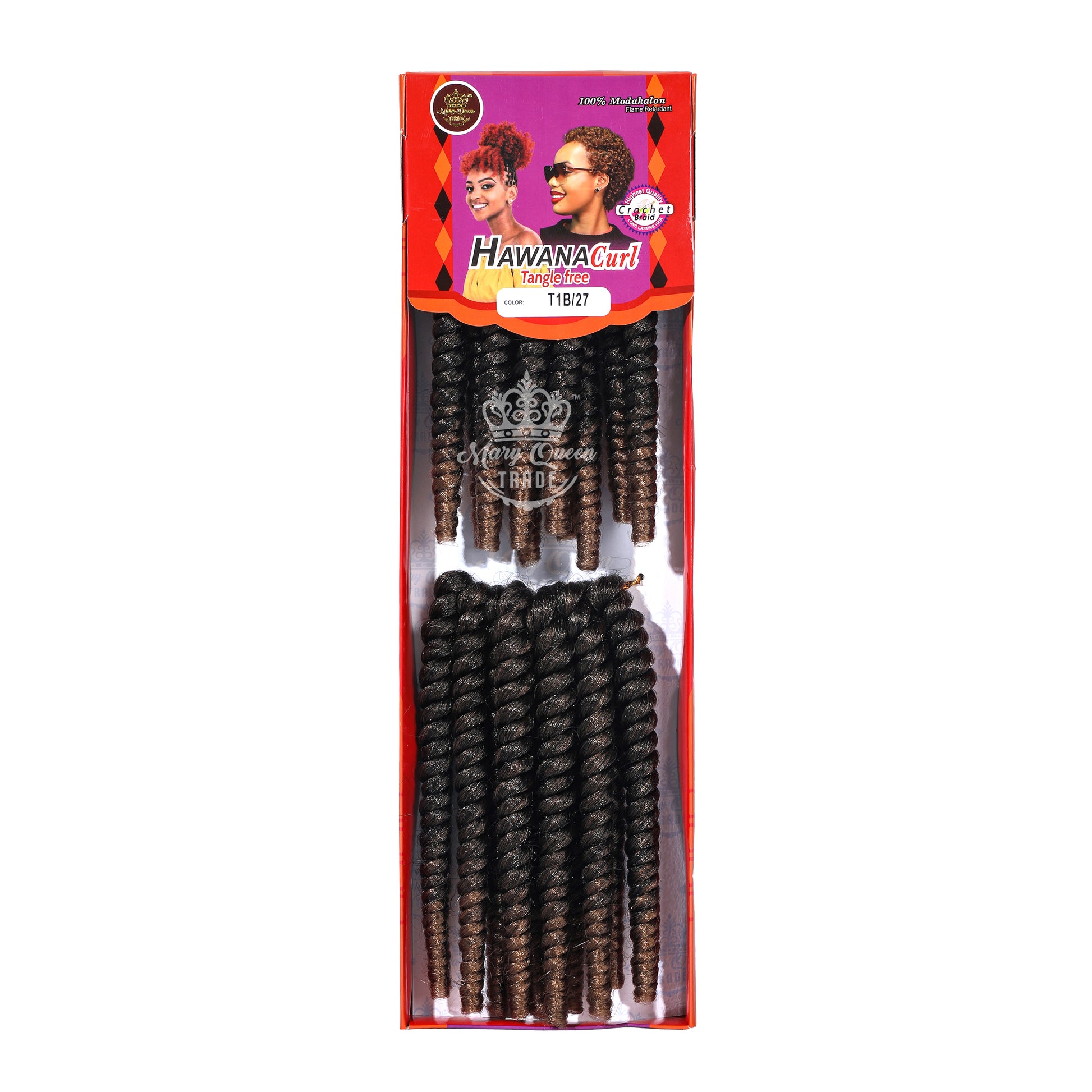 Packaged hair extensions with 'Mary Queen' branding on a white background