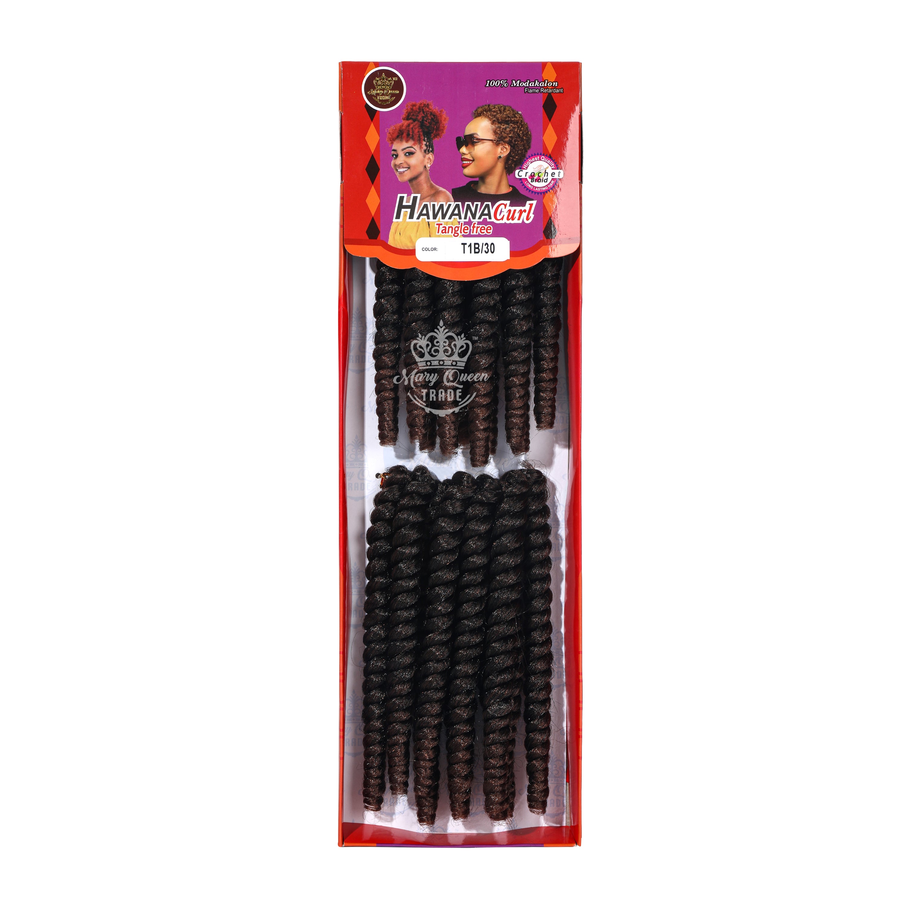Packaged hair extensions with 'Mary Queen' branding on a white background