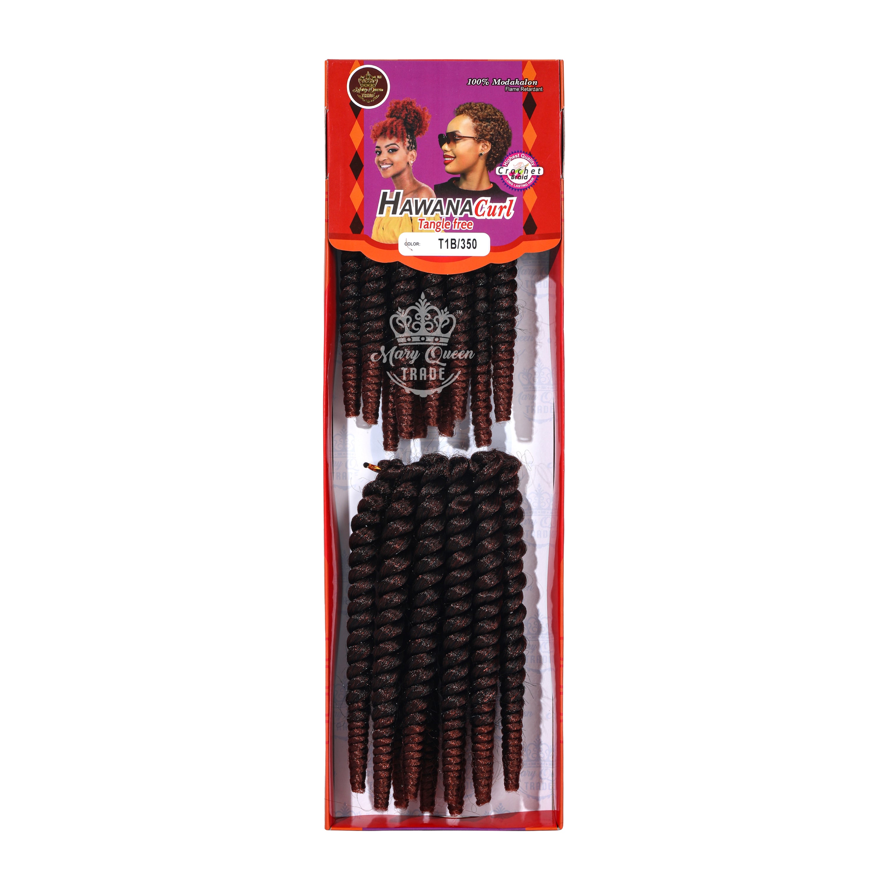 Packaged hair extensions with 'Mary Queen' branding on a white background