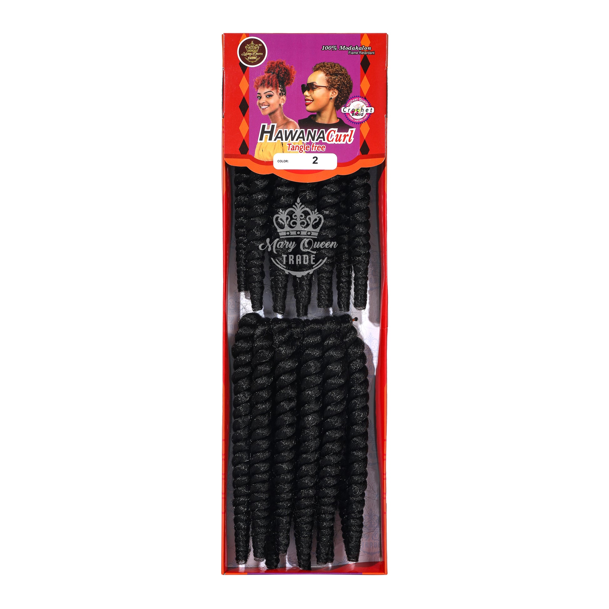 Packaged hair extensions with 'Mary Queen' branding on a white background
