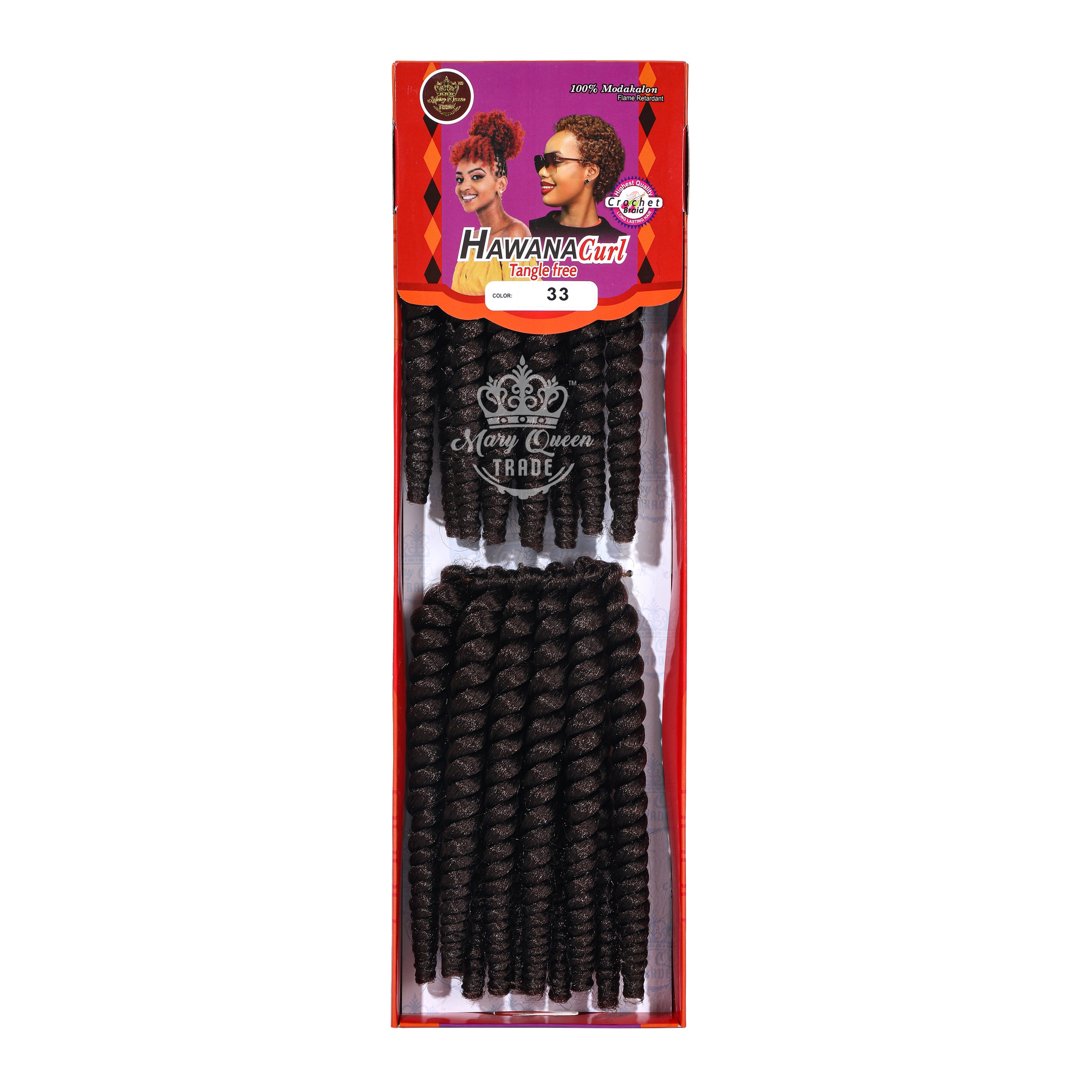 Packaged hair extensions with 'Mary Queen' branding on a white background