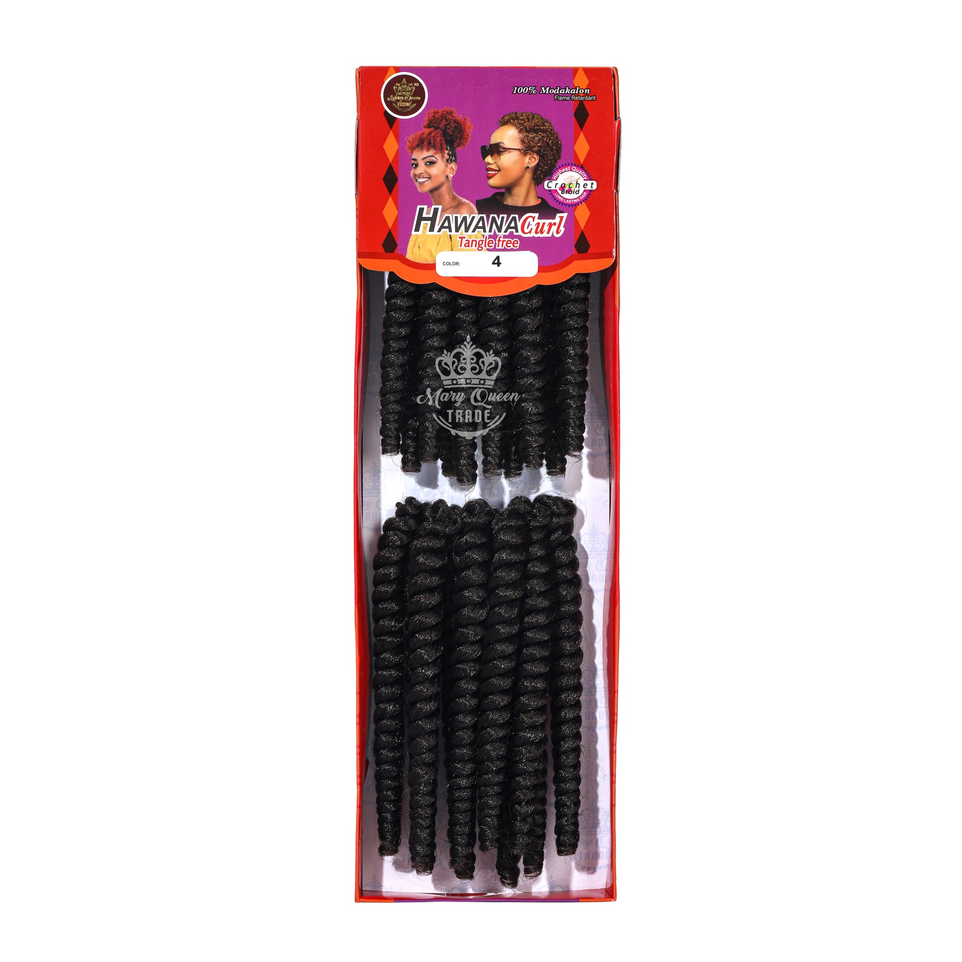 Packaged hair extensions with 'Mary Queen' branding on a white background