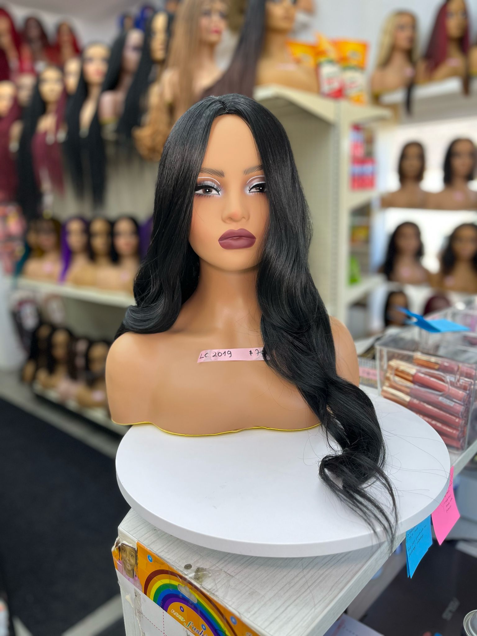 Natural Black Center Parting Wavy Synthetic Wig - LC2019