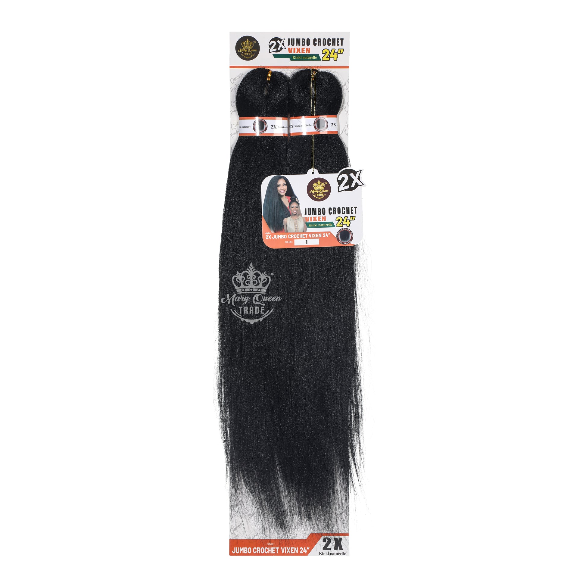Packaged hair extensions with 'Mary Queen' branding on a white background