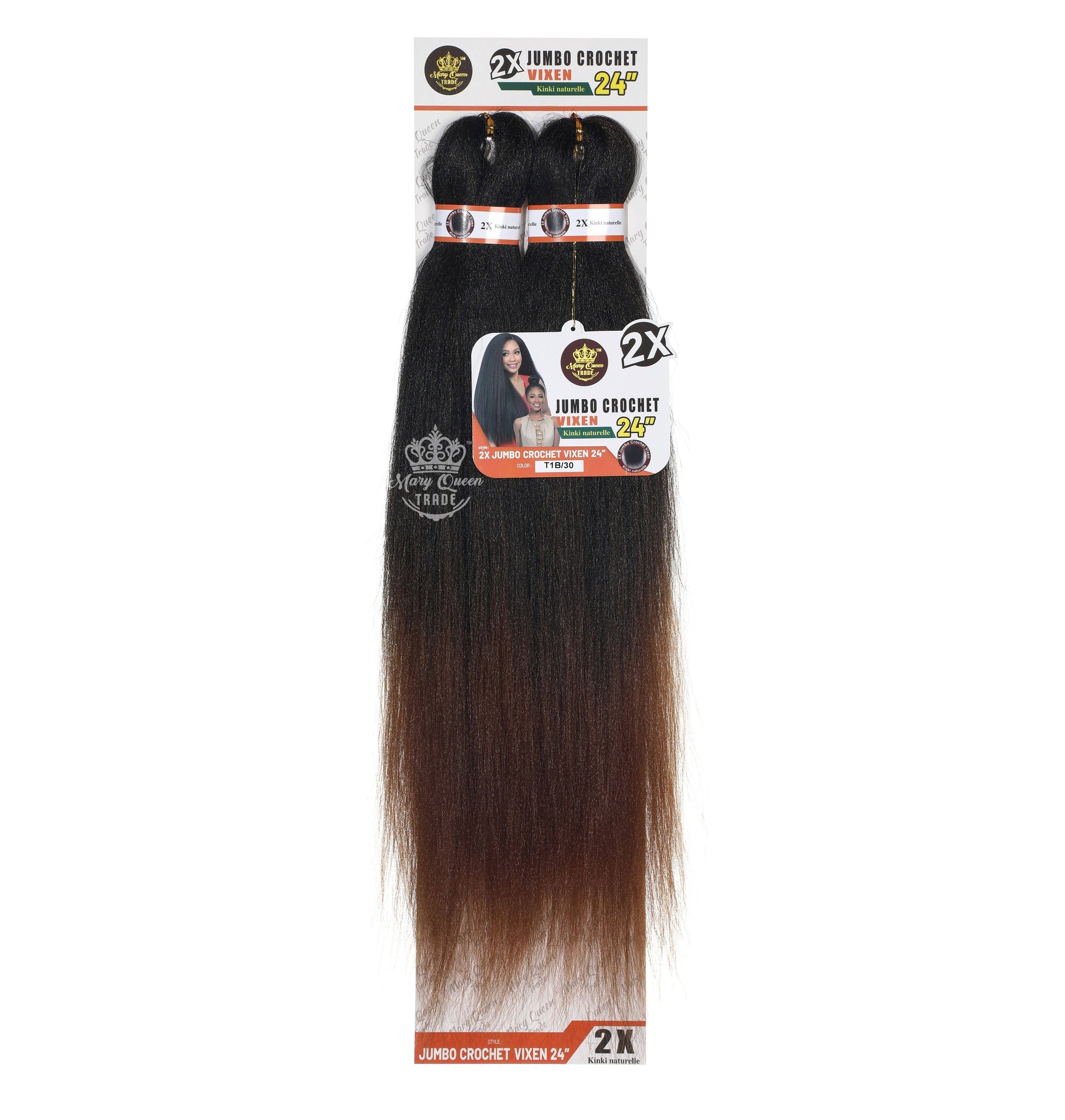 Packaged hair extensions with 'Mary Queen' branding on a white background