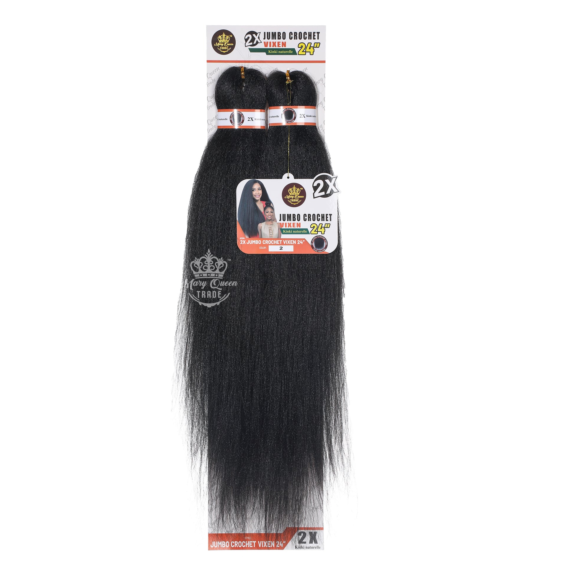 Packaged hair extensions with 'Mary Queen' branding on a white background