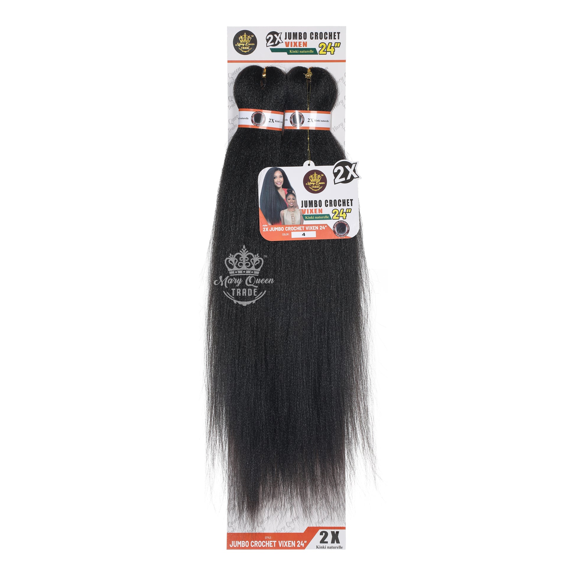Packaged hair extensions with 'Mary Queen' branding on a white background