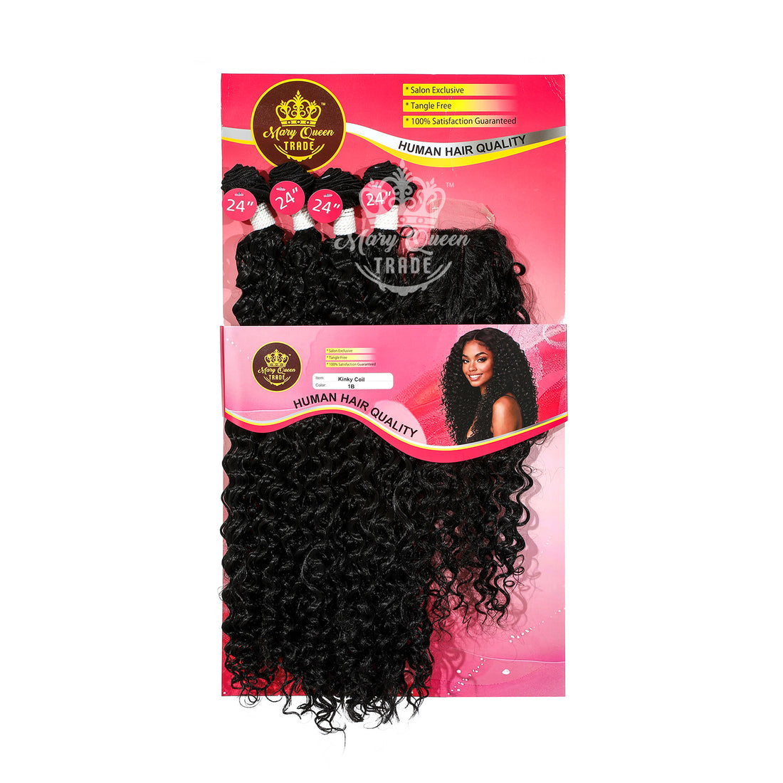 Mary Queen BioProtein™ Kinky Coil 4-Bundle Set with Closure – 24"