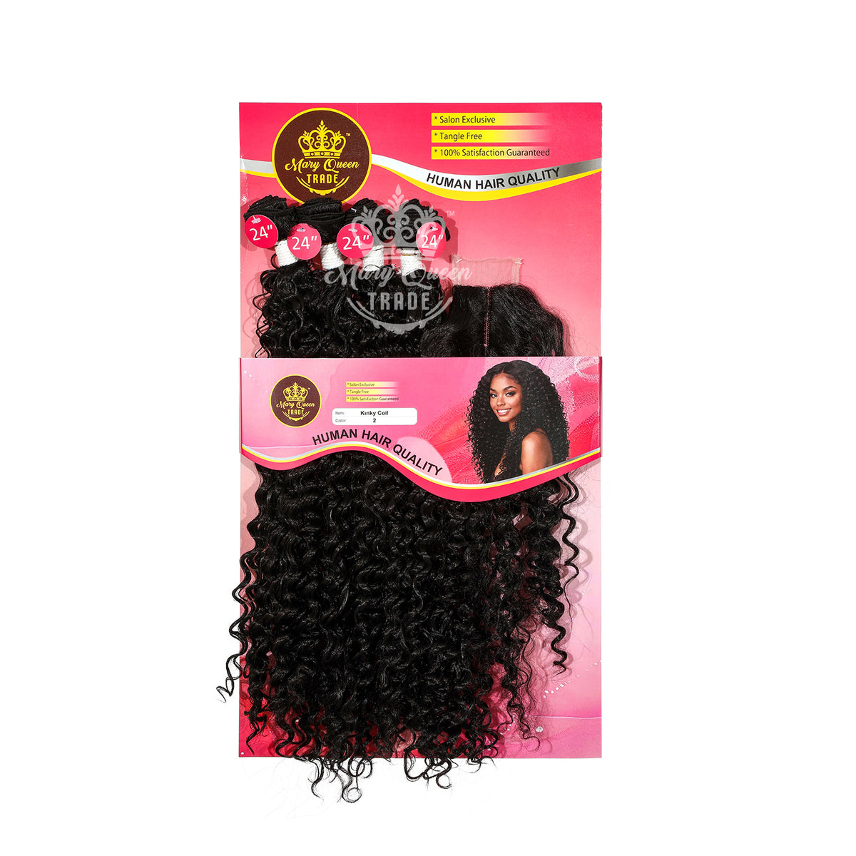 Mary Queen BioProtein™ Kinky Coil 4-Bundle Set with Closure – 24"