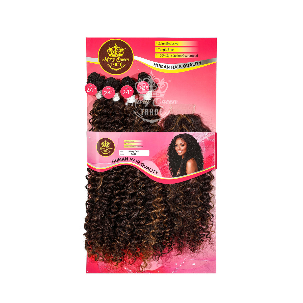 Mary Queen BioProtein™ Kinky Coil 4-Bundle Set with Closure – 24"