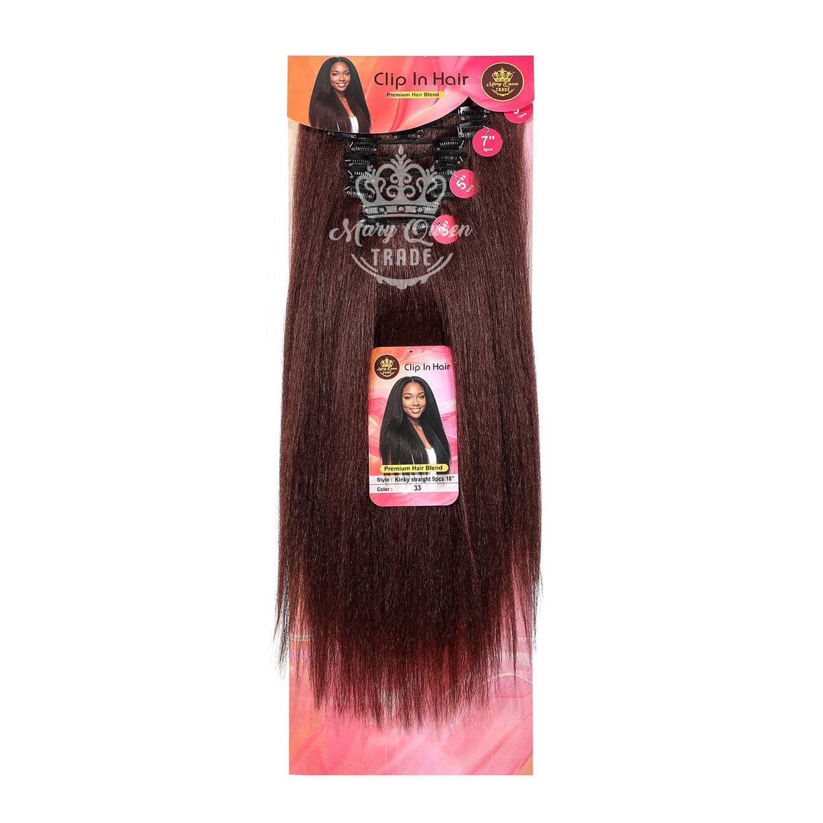 Mary Queen BioProtein™ Kinky Straight 9-Piece Clip-In Hair – 18"