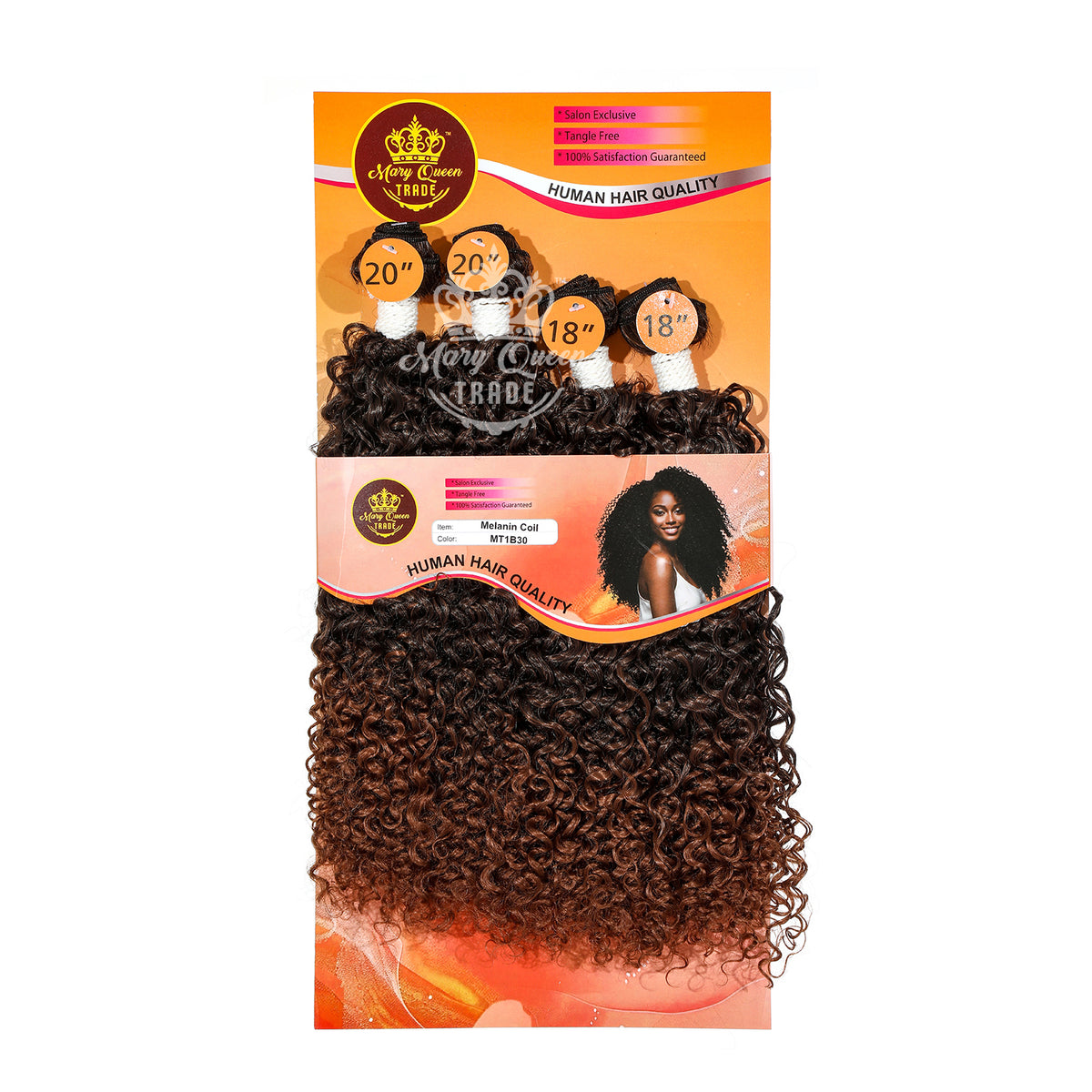 Mary Queen BioProtein™ Melanin Coil 4-Bundle Hair Set – 18"–20"