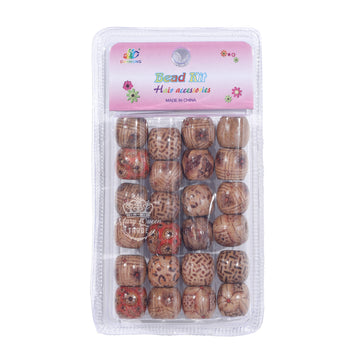 Mixed Pattern Wooden Hair Beads Kit – Natural Design