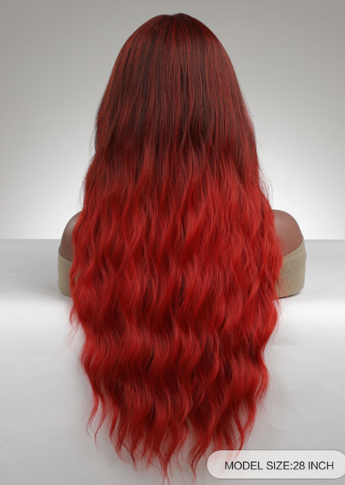 Burgundy Beach Wave With Dark Brown Roots Synthetic Wig LC2043-1