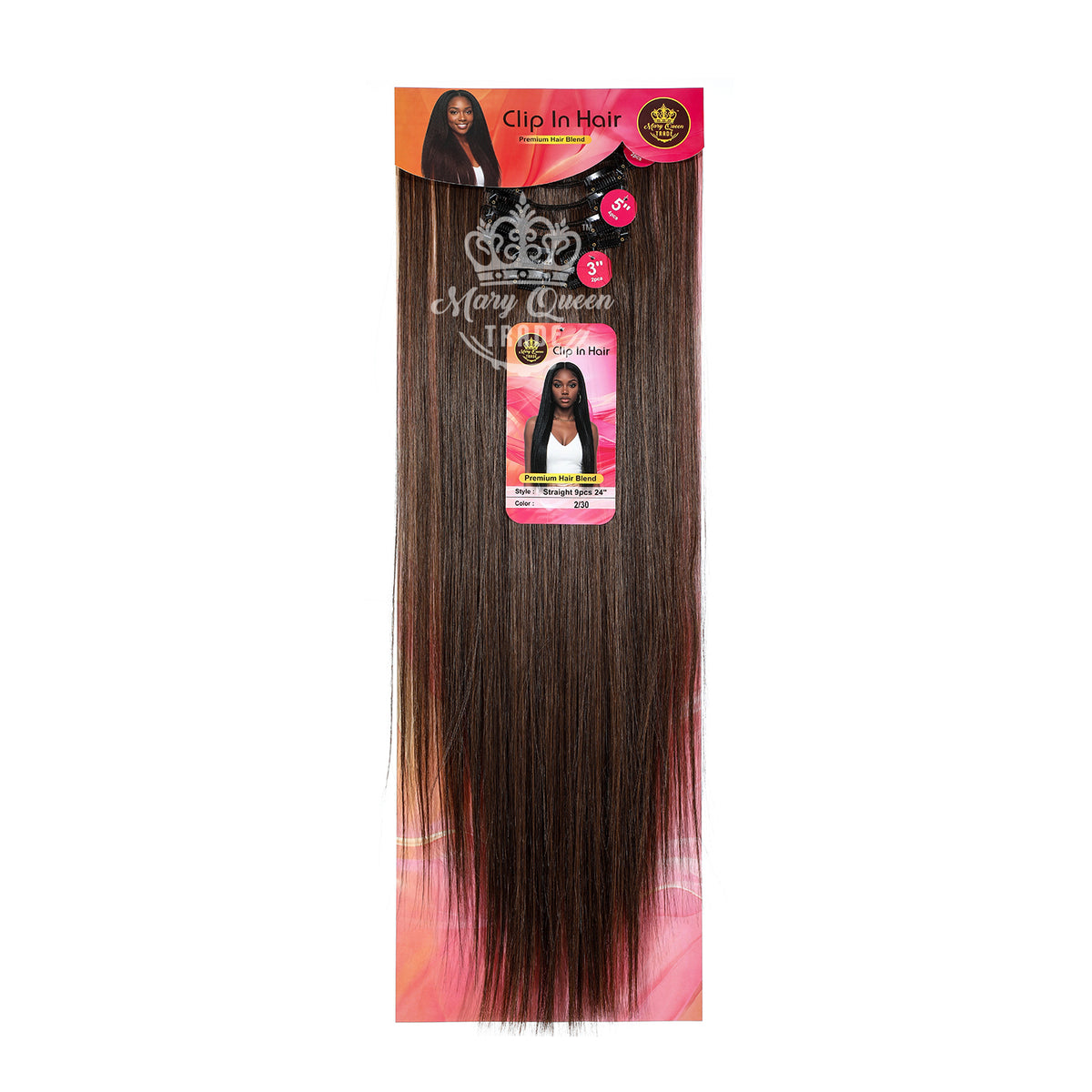 Mary Queen BioProtein™ Straight 9-Piece Clip-In Hair – 24"