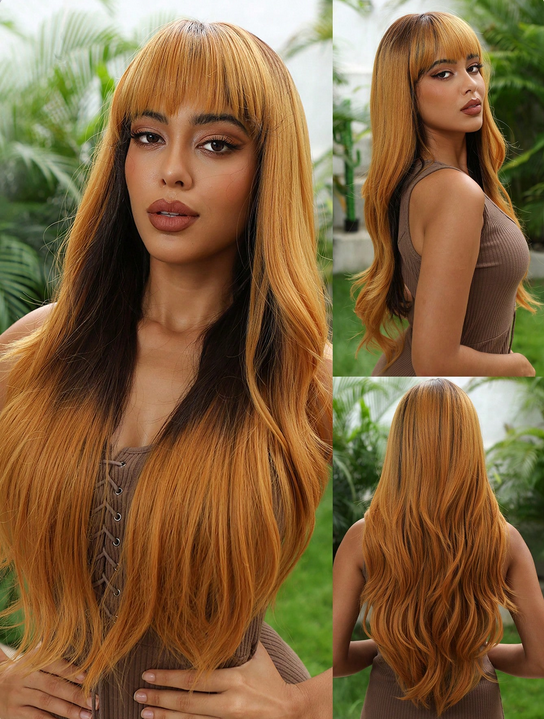 Golden Blonde Bodywave With Bangs Synthetic Wig LC2117-1