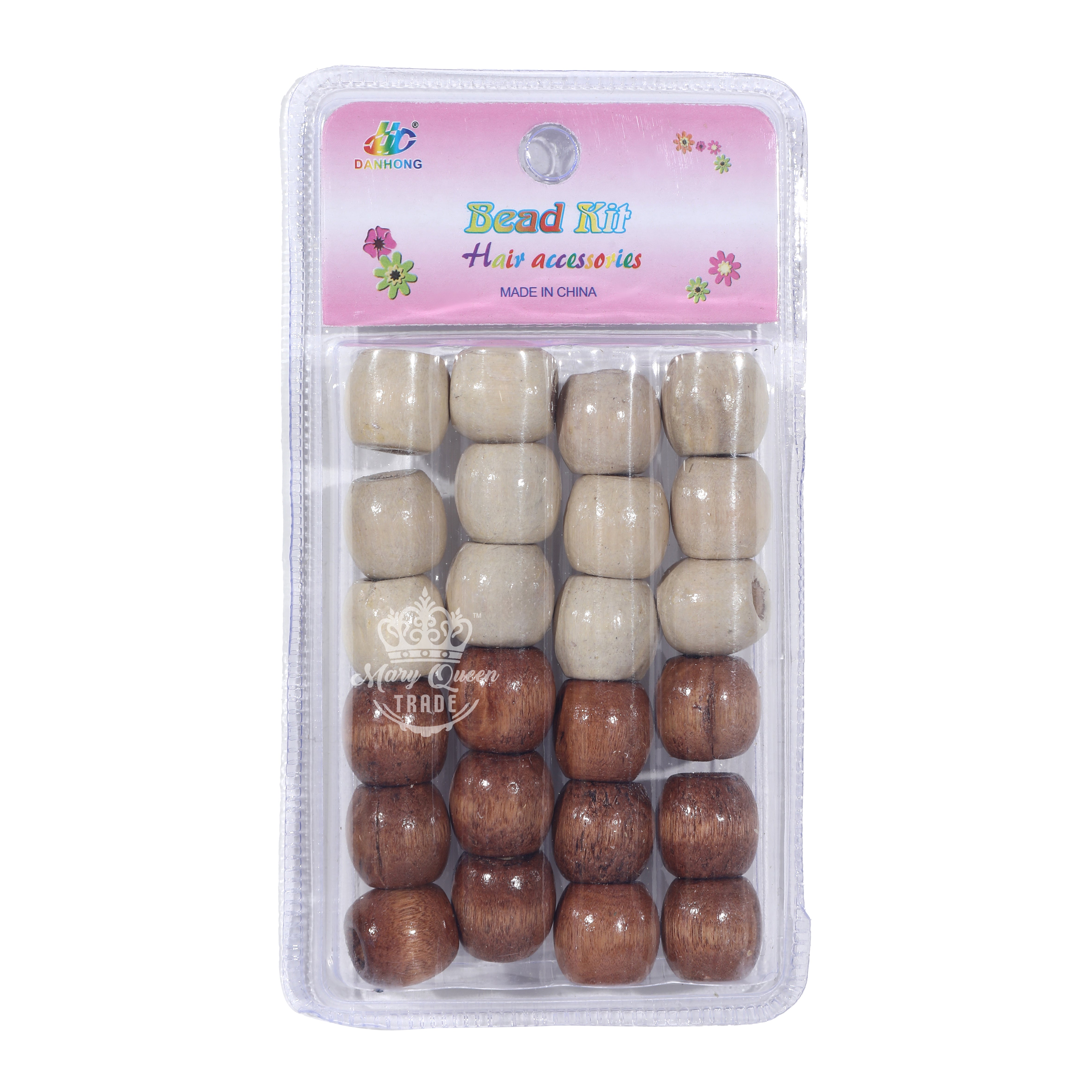 Two-Tone Wooden Hair Beads Kit – Natural Mix