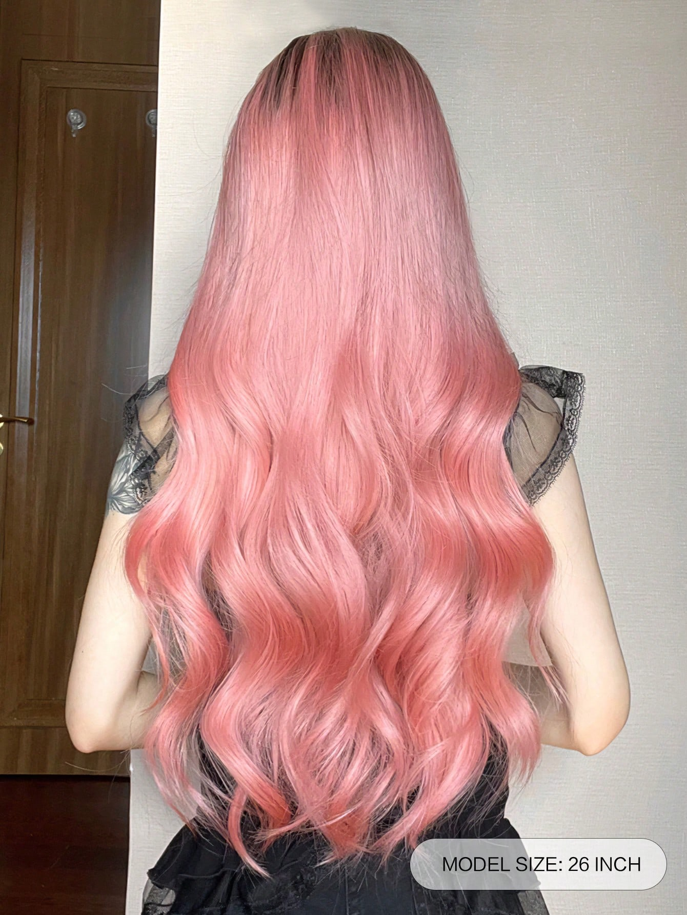 Pastel Pink With Dark Brown Roots Bodywave Wig