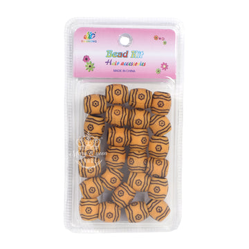 Wooden Pattern Hair Beads Kit – Natural Brown