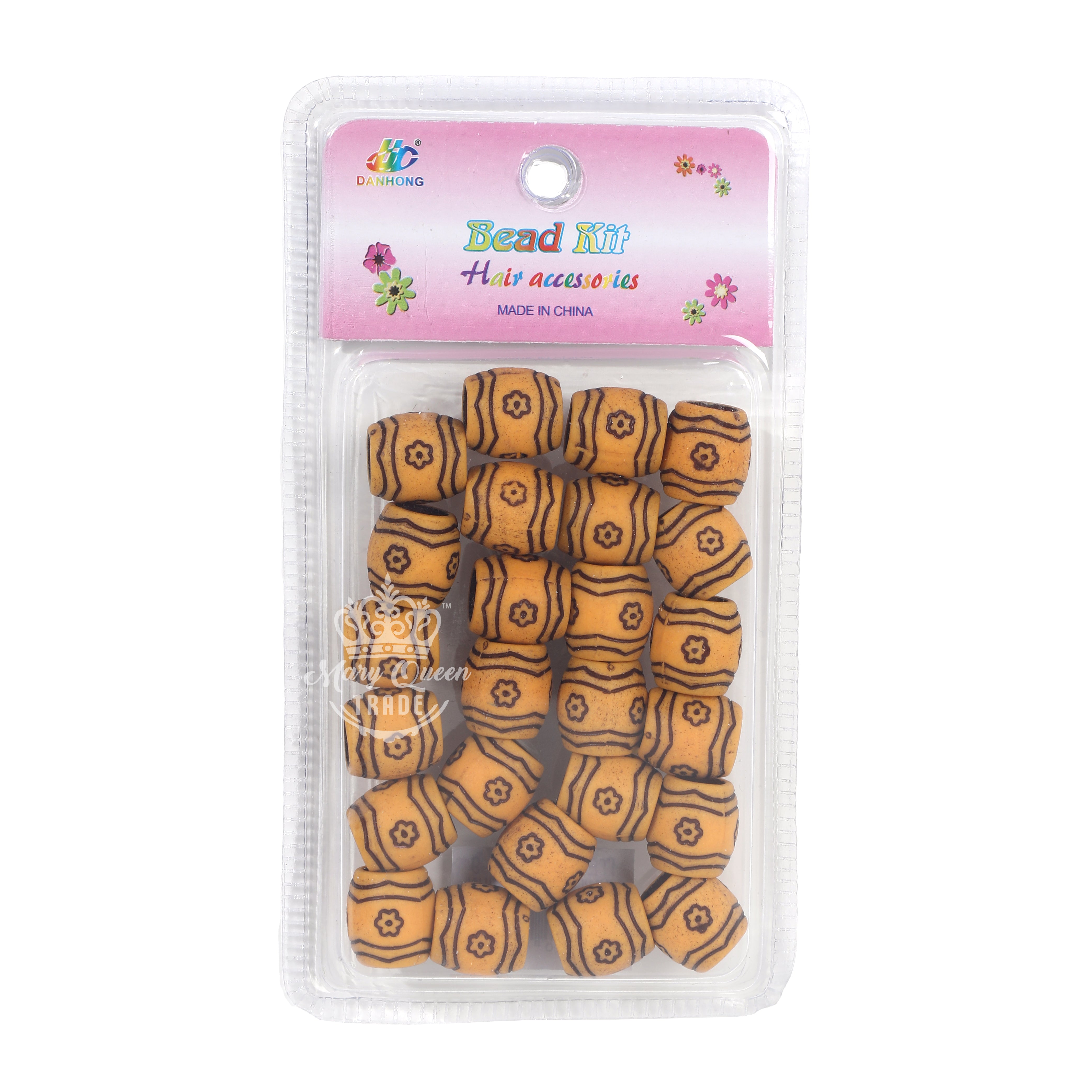 Wooden Pattern Hair Beads Kit – Natural Brown